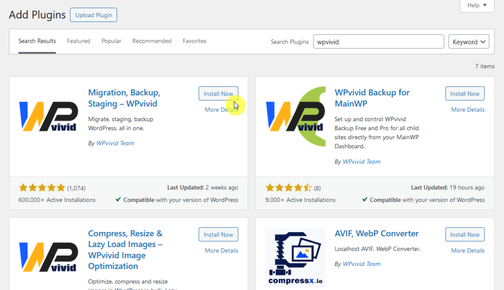 install wpvivid free