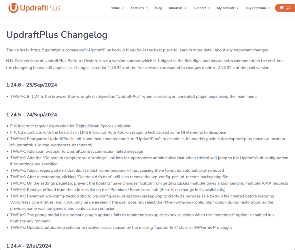 updraftplus changelog