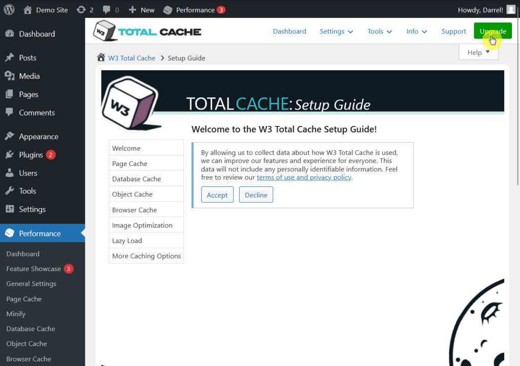 upgrade to w3 total cache pro