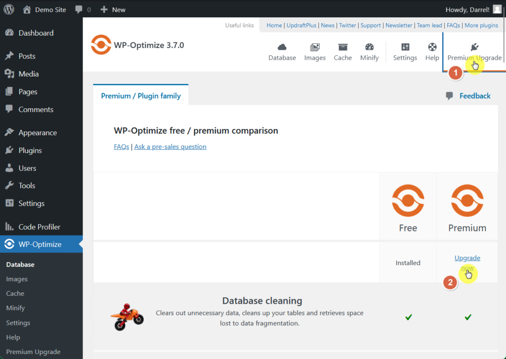upgrade to wp-optimize premium version