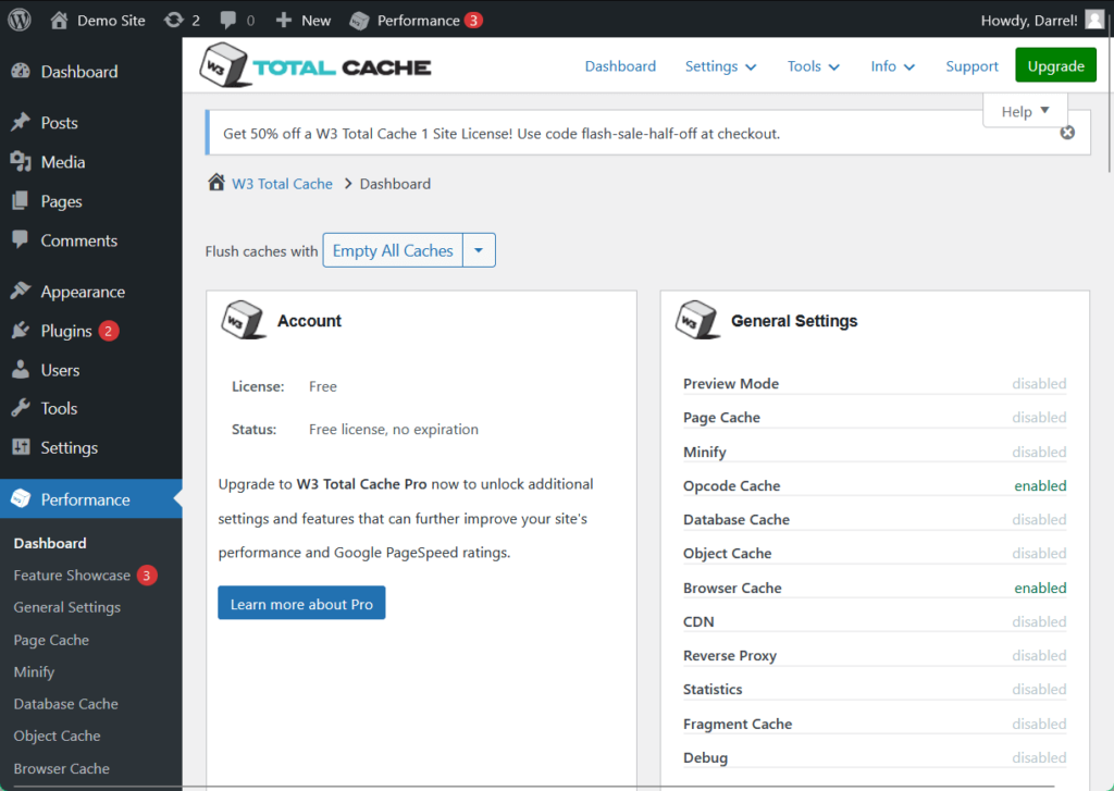 w3 total cache dashboard settings 1