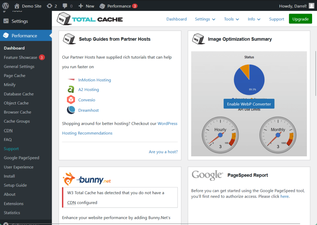 w3 total cache dashboard settings 2