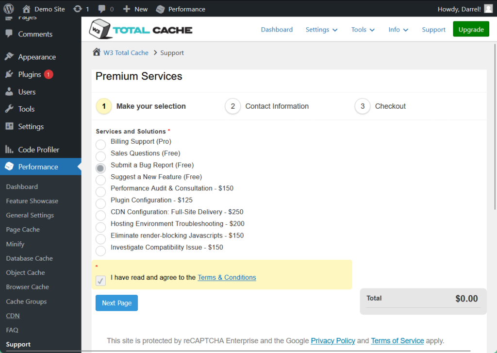 w3 total cache premium support