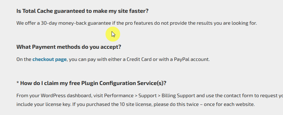 w3 total cache refund statement in their faq