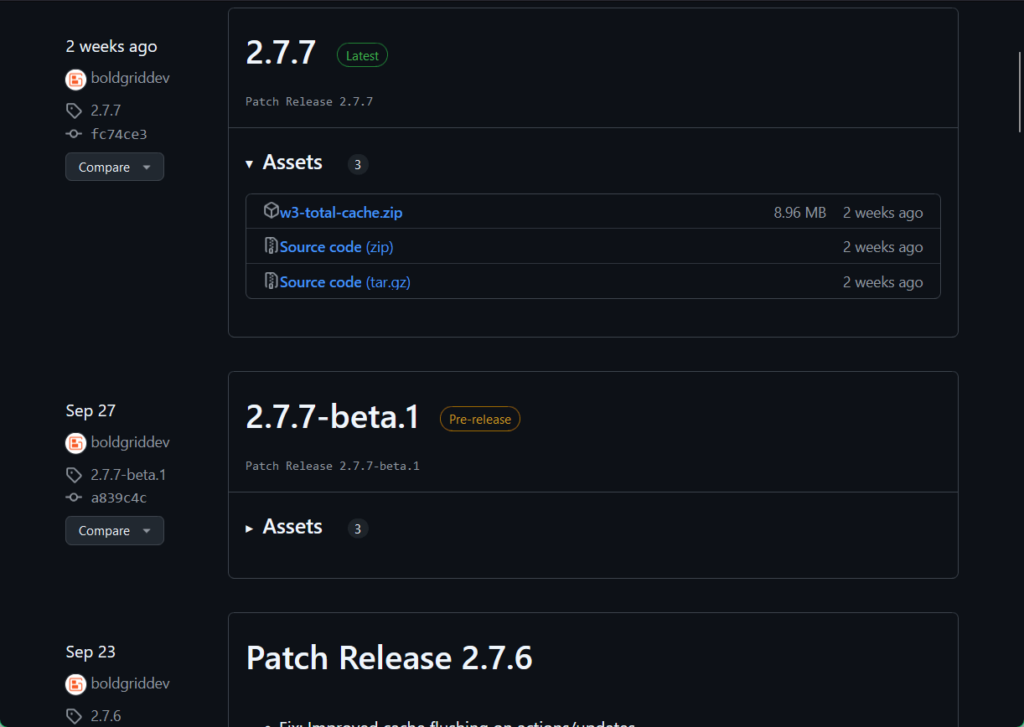 w3 total cache updates changelog