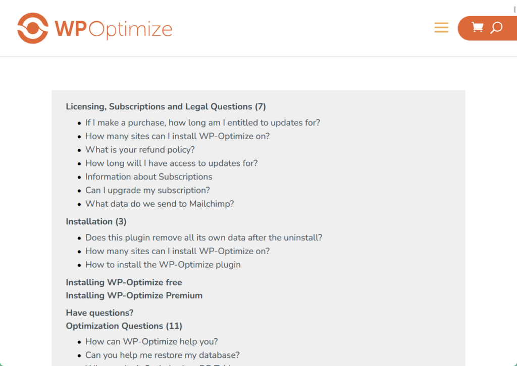 wp-optimize documentation page