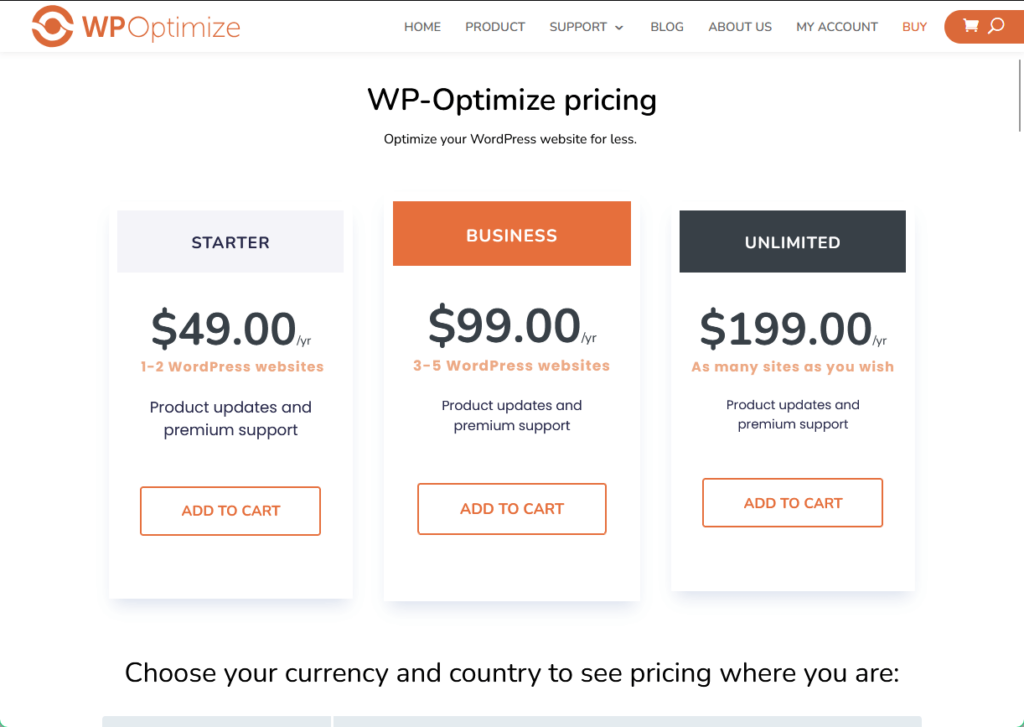 wp-optimize pricing