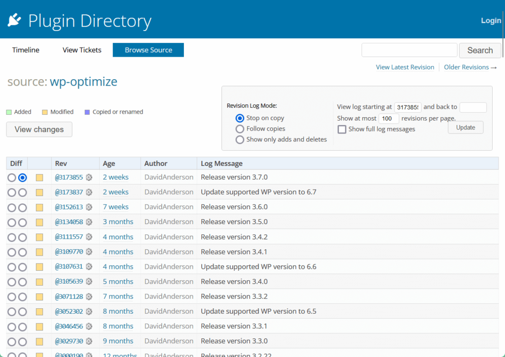 wp-optimize updates changelog