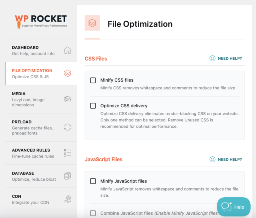 wp rocket file optimization