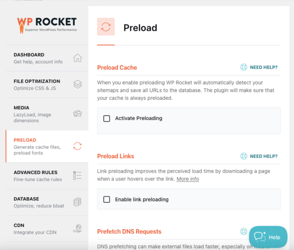 wp rocket preload