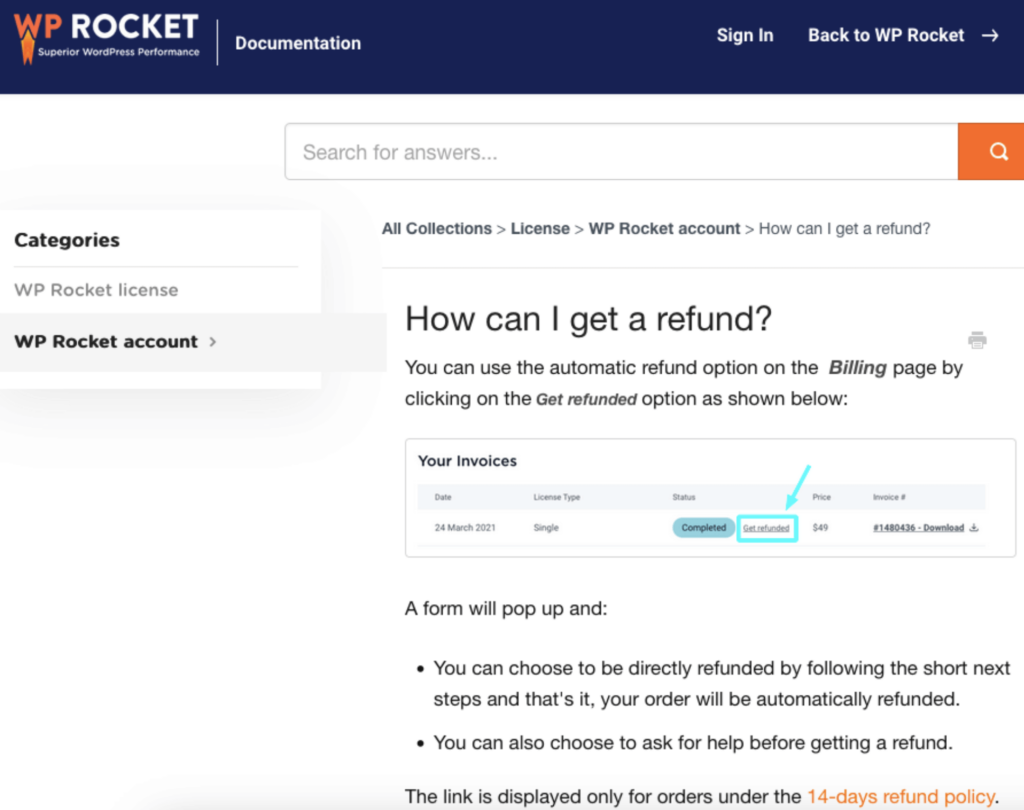 wp rocket refund policy