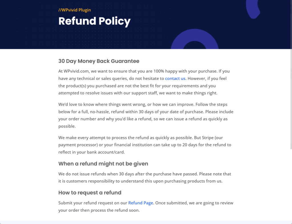 wpvivid refund policy