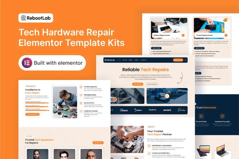 RebootLab - Tech Hardware Repair Elementor Template Kit