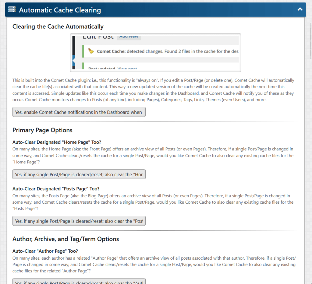 automatic cache clearing in comet cache 1