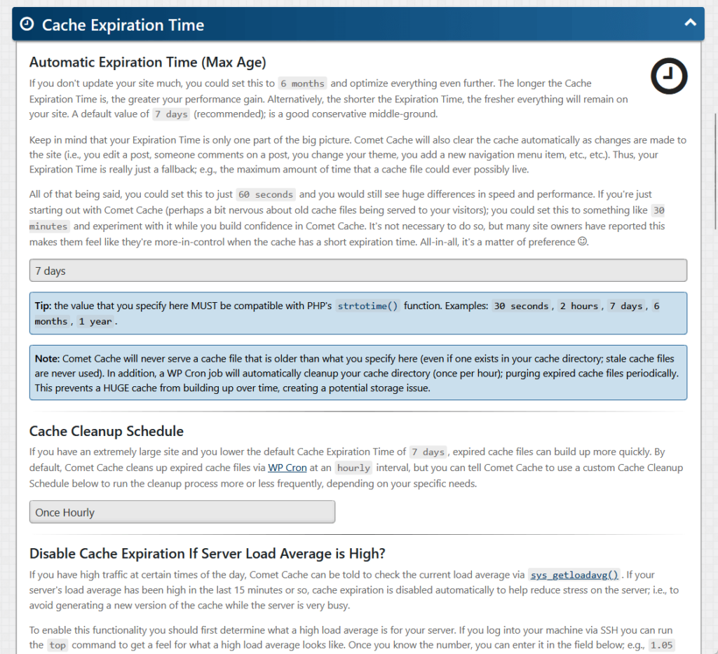cache expiration time in comet cache