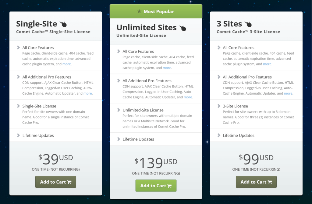 comet cache pricing