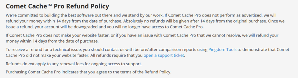 comet cache pro refund policy