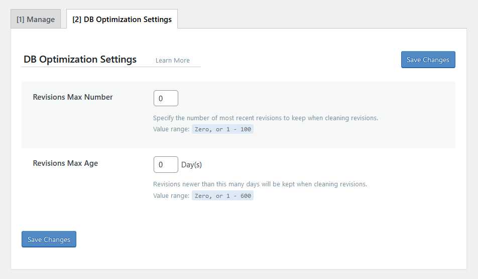database optimization settings in litespeed cache