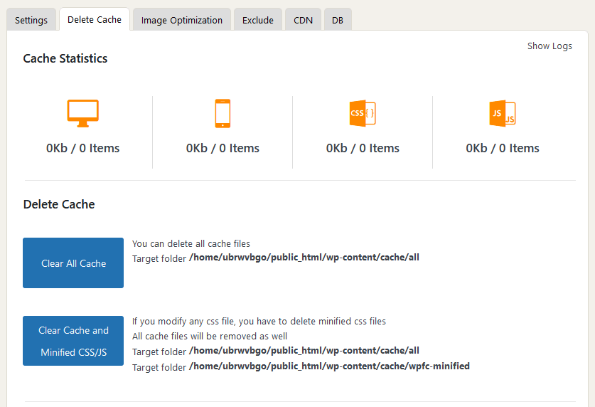 delete cache in wp fastest cache