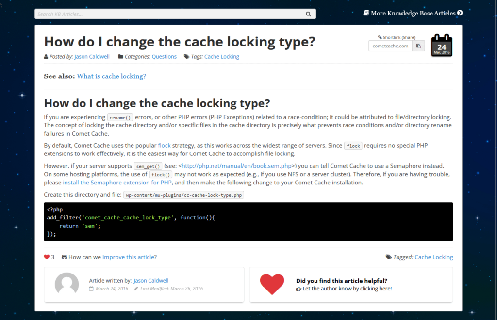 example of a kb page in comet cache