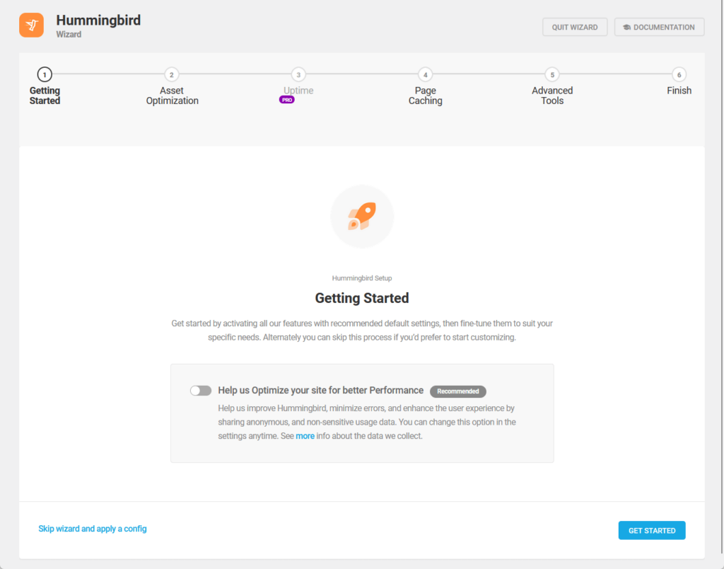 gettin started step in the hummingbird setup wizard