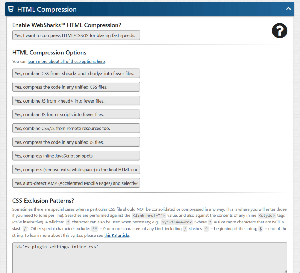 html compression in comet cache