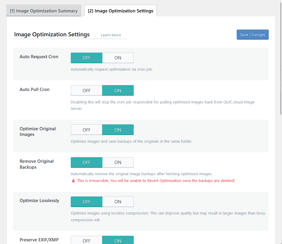 image optimization settings in litespeed cache