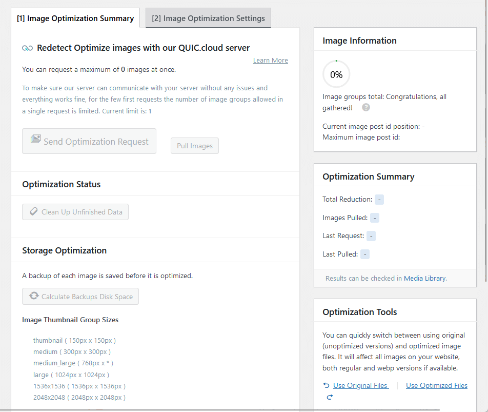image optimization summary in litespeed cache