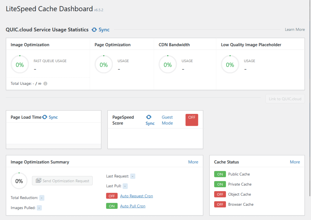 litespeed cache dashboard 1