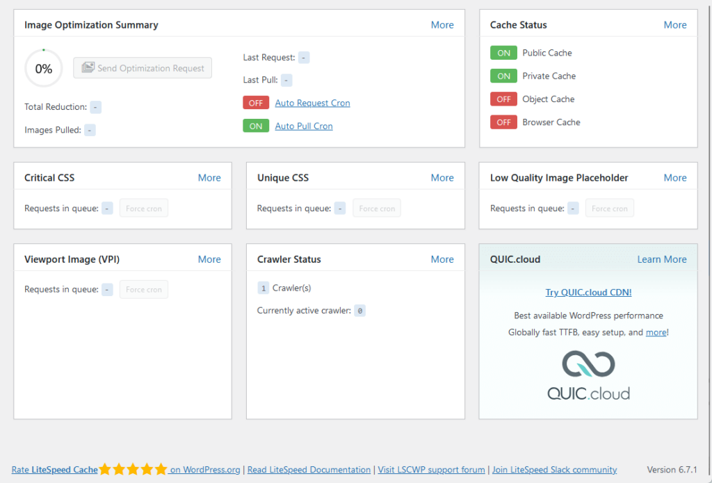 litespeed cache dashboard 2