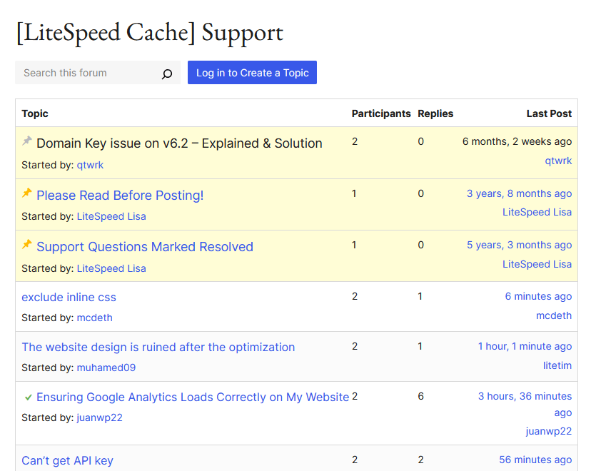 litespeed cache support forum