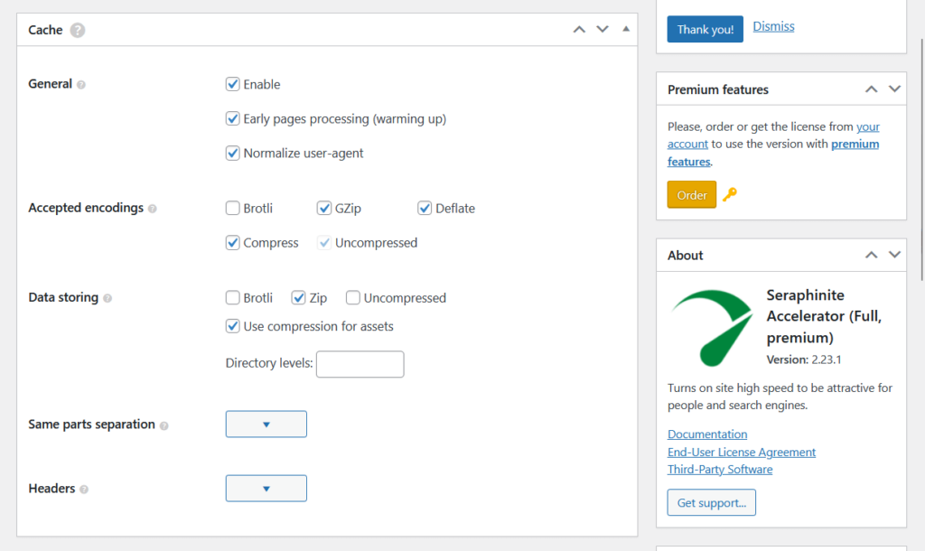 seraphinite accelerator cache settings