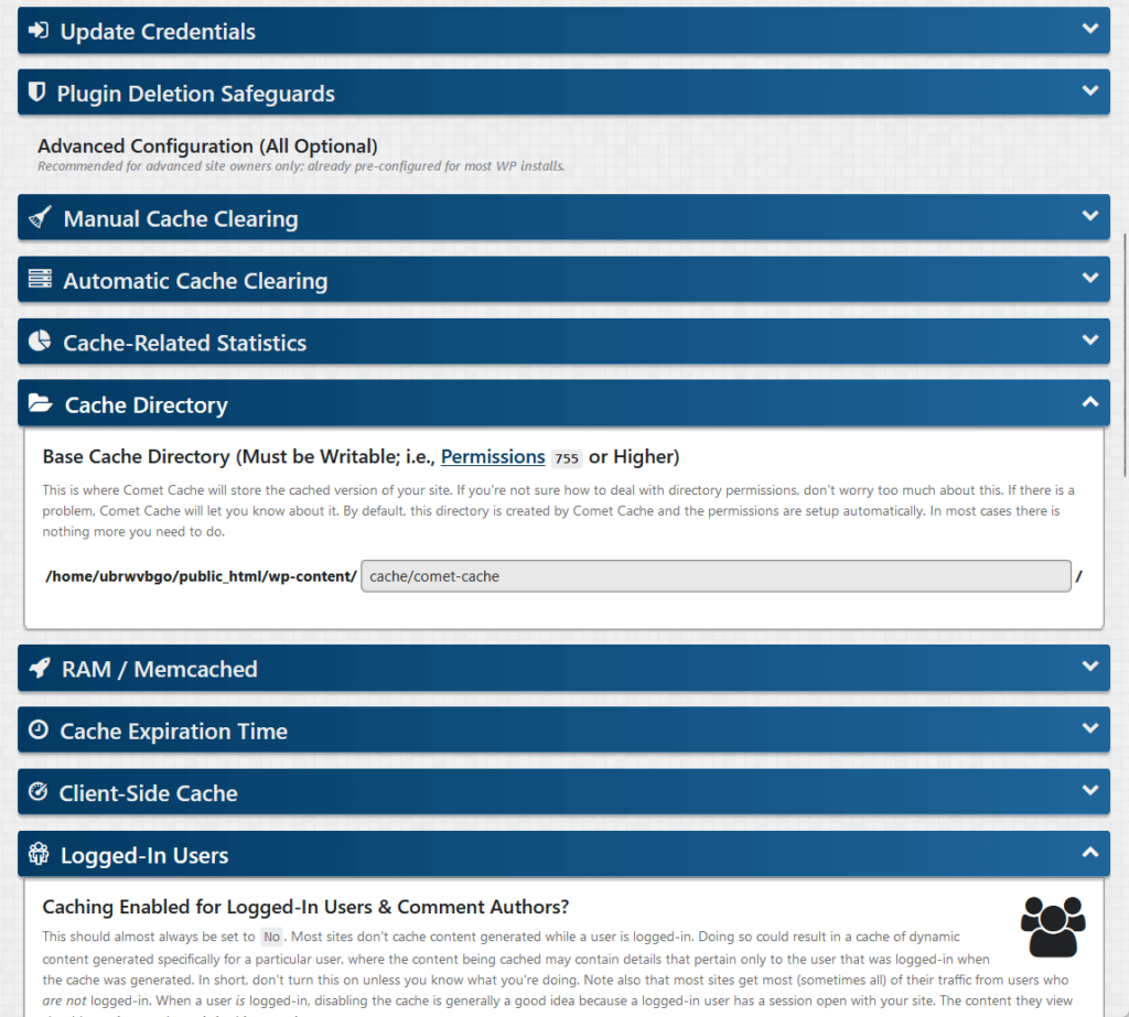 user interface of comet cache