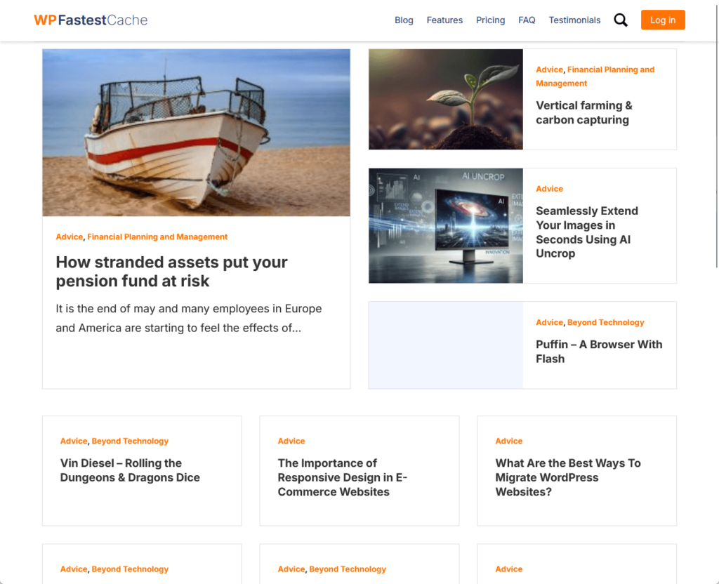 wp fastest cache blog home page