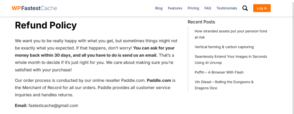 wp fastest cache refund policy