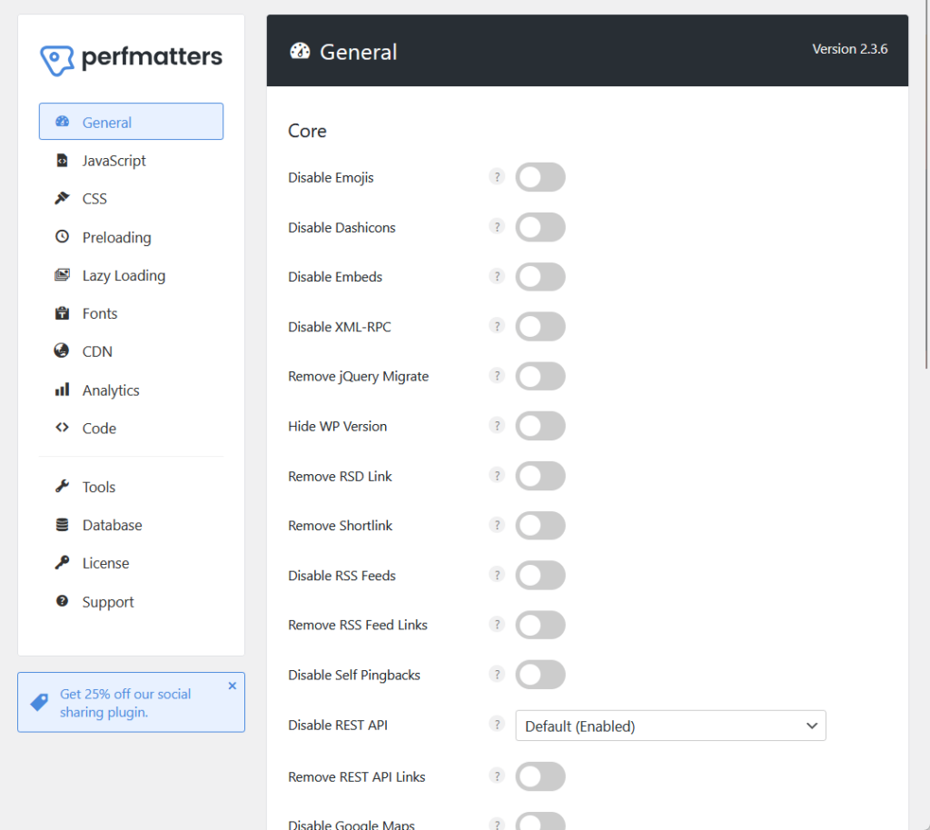 perfmatters general settings