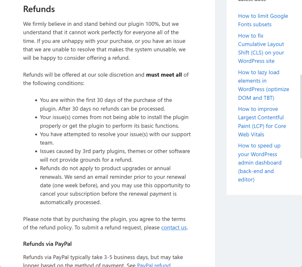 perfmatters refund policy