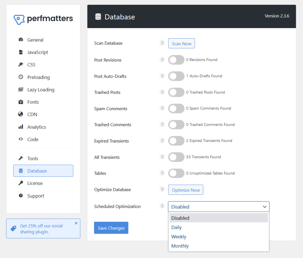 scanning the database using perfmatters
