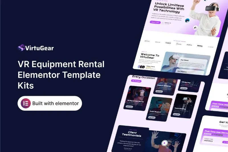 VirtuGear - VR Equipment Rental Elementor Template Kit