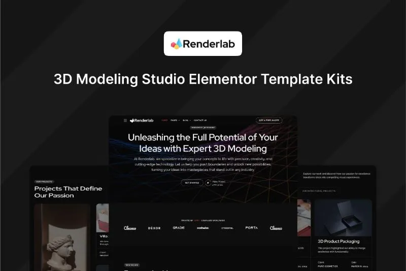 RenderLab - 3D Modeling Studio Elementor Template Kit