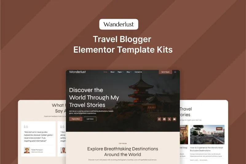 Wanderlust - Travel Blogger Elementor Template Kit
