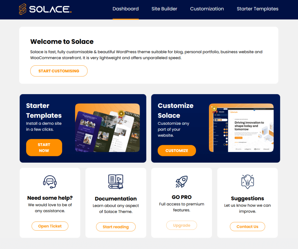 solace dashboard in the admin area