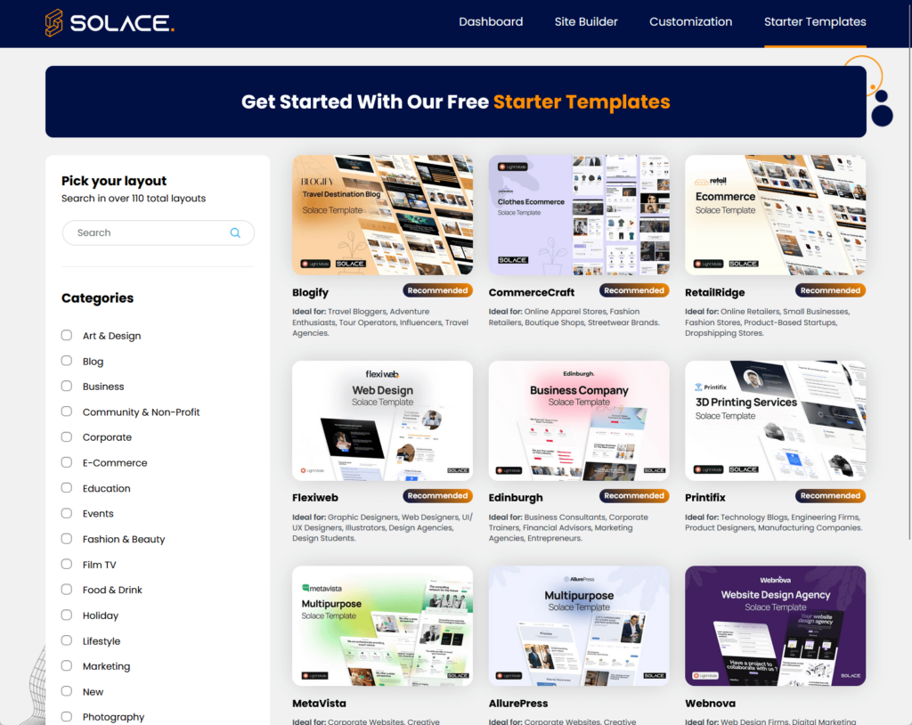 solace starter templates page