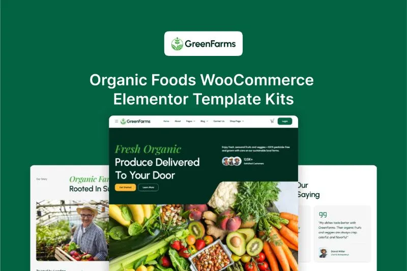 GreenFarms - Organic Foods WooCommerce Elementor Template Kit