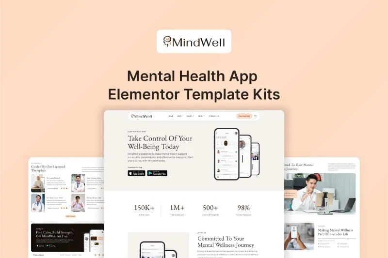 MindWell - Mental Health App Elementor Template Kit