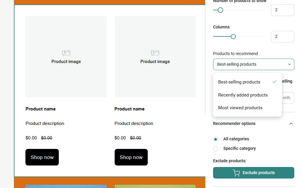 best selling products in omnisend email editor