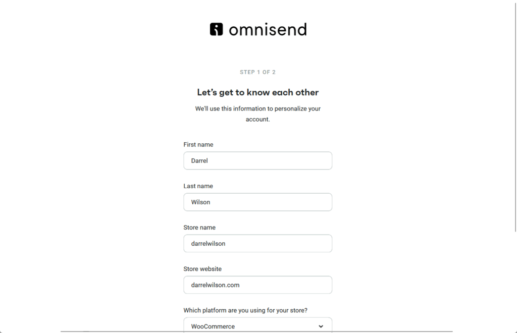 omnisend onboarding step 1