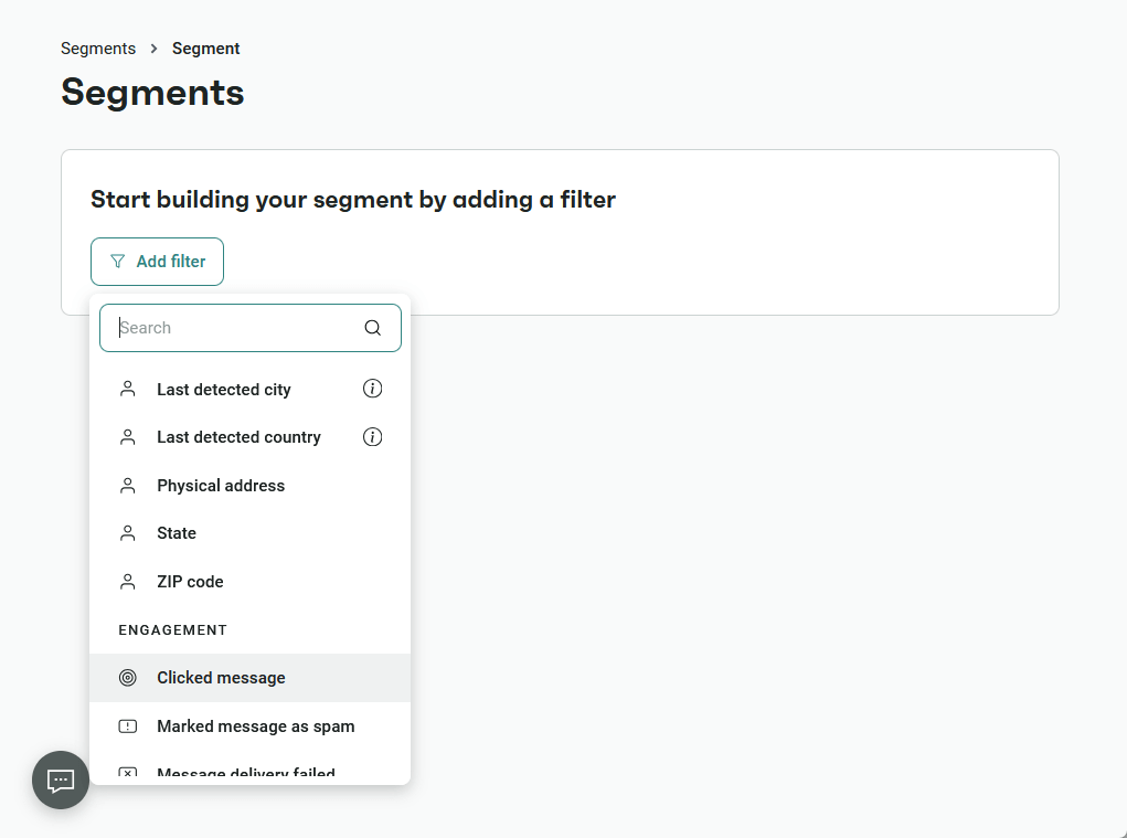 segment creation screen in omnisend