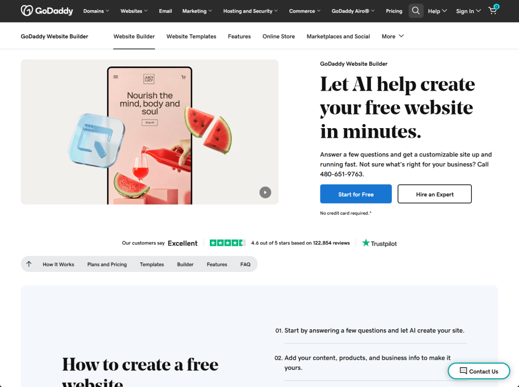 GoDaddy's Airo AI tool generating a business website