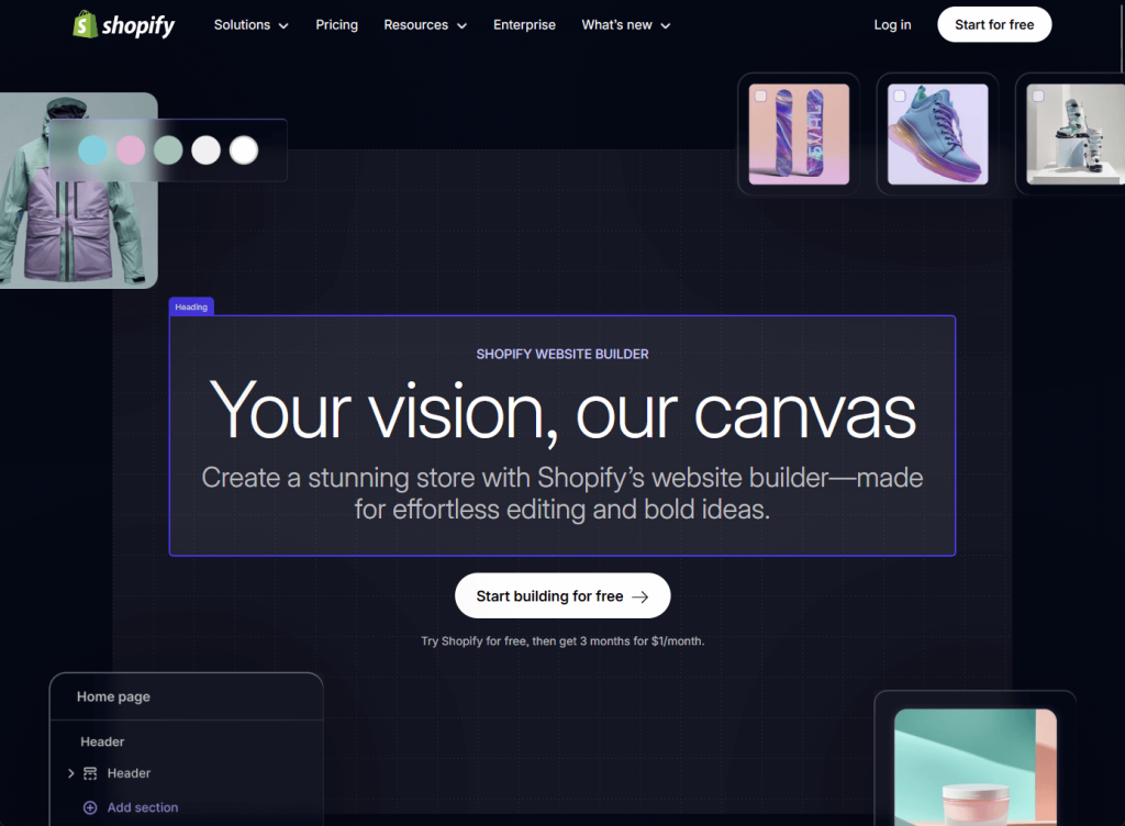 Shopify's AI builder for creating an ecommerce store